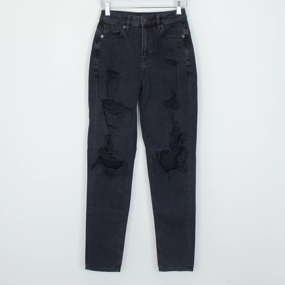 American Eagle Outfitters Denim - American Eagle Womens Distressed Mom Jeans Size 000R Black‎ Grunge Streetwear